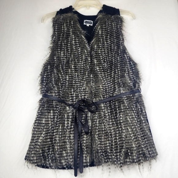 Mud Pie Jackets & Blazers - Mud Pie Chic Black White And Gray Faux Fur Vest with Belt Size Large